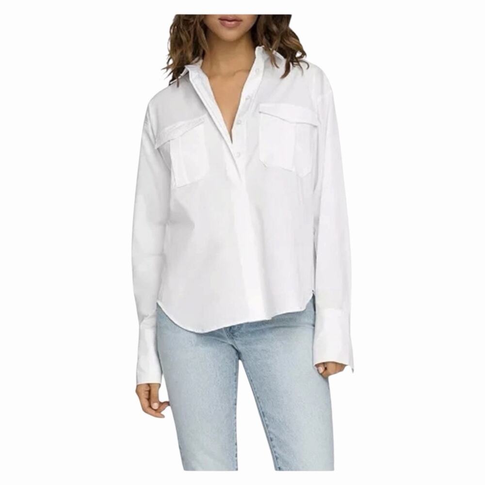 Good American The Good Shirt White Button Down Shirt Long Sleeve Collared 0 NWT - Picture 13 of 13